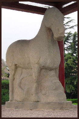Horse from Wu Di's tomb site showing it standing over an enemy