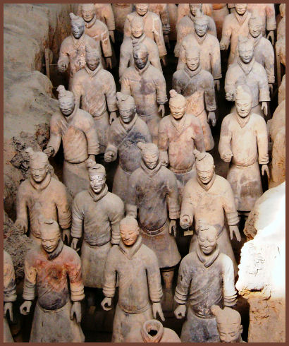 Some of the clay warriors in Pit 1, Shi Huangdi's mausoleum grounds, Mt. Li