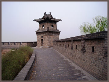 Walkway and tower of Pingyao city walls